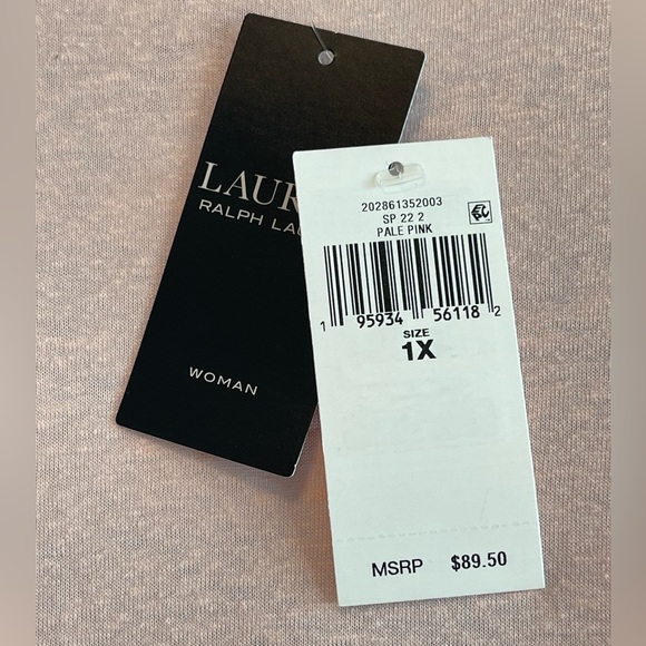 NWT Ralph Lauren Black Label Pink Long Sleeve Blouse Tie Front Size 1X - Picture 2 of 6